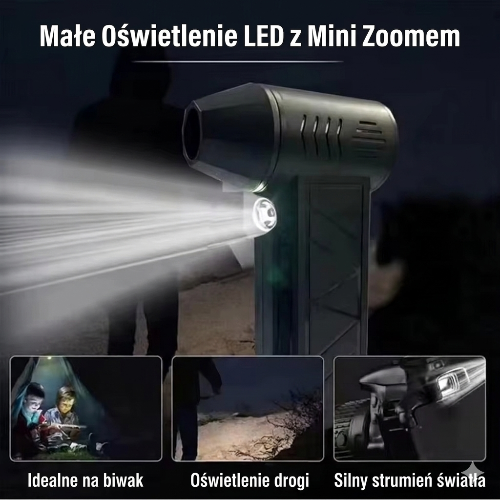 Mocna mini-dmuchawa do grilla/liści/samochodu z latarką LED