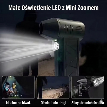 Mocna mini-dmuchawa do grilla/liści/samochodu z latarką LED