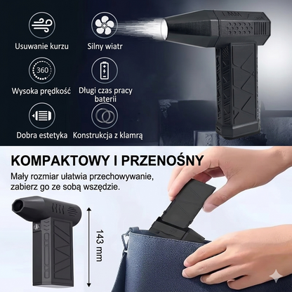 Mocna mini-dmuchawa do grilla/liści/samochodu z latarką LED